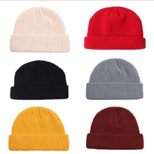 Мужская вязаная шапка с манжетами без полей в стиле ретро, темно-синяя стильная Шапка-бини, однотонная портативная Шапка-бини в виде тыквы