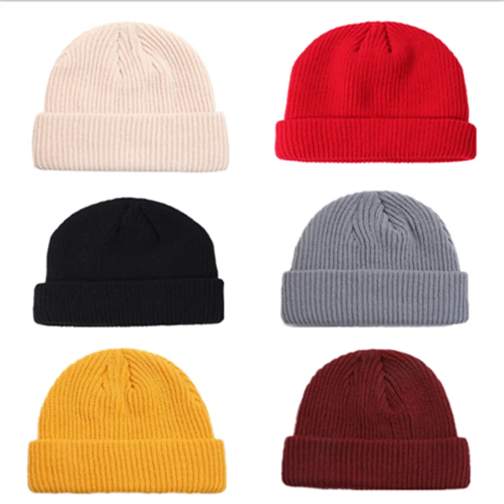 

Men Knitted Hat Cuff Brimless Retro Navy Style Beanie Hat Solid Pumpkin Portable Beanie Skullcap