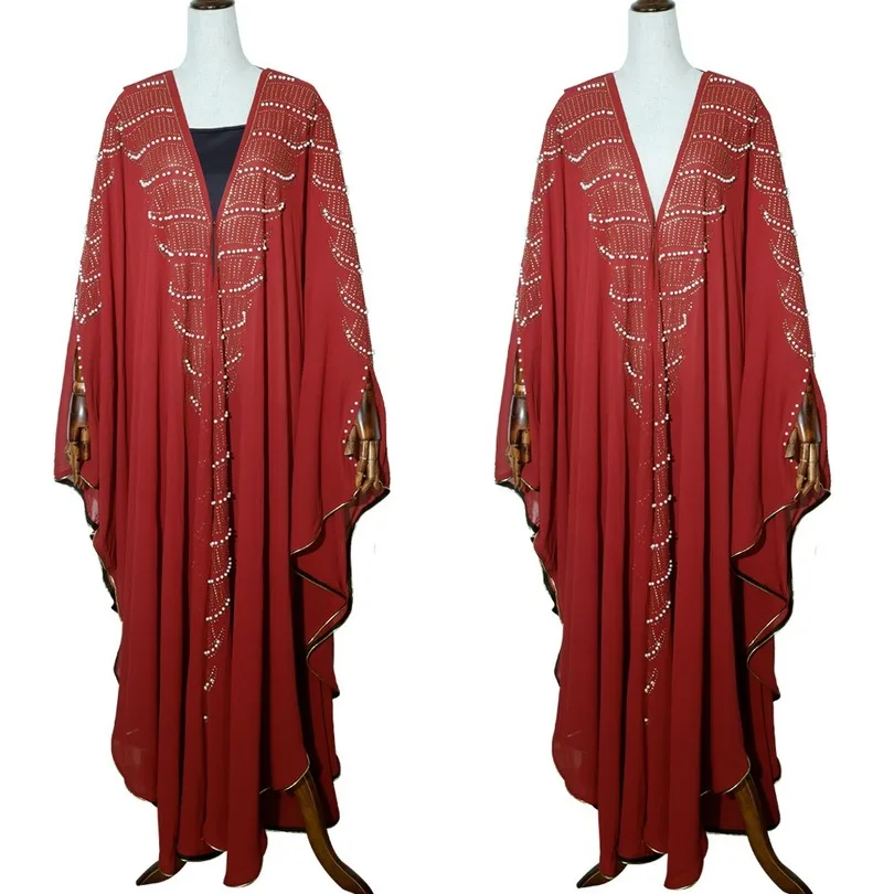 African Women's Wear 2009 Amazon Embroidery Nails Pearl Chiffon Dress Dress Dress with Suspender