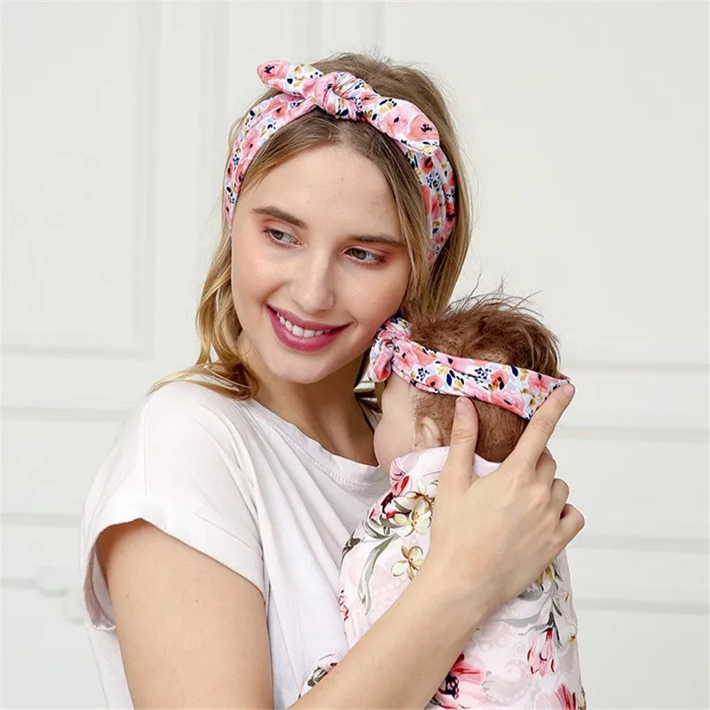 new born baby accessories	 2Pcs/set Mom Baby Headbands Leopard Print Bow Infant Parent-Child Turban Elastic Hairbands For Girl Boy Kids Hair Accessories accessoriesdiy baby 