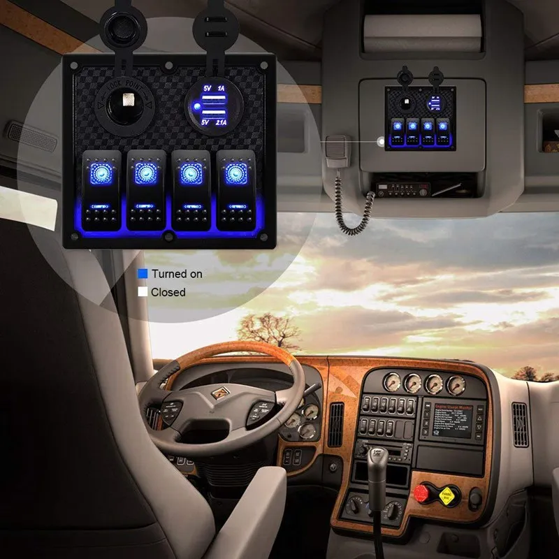 12 V-24 V 4 Gang морской катер автомобиля цепи RV светодиодный перекидной переключатель выключатель Панель выключатель вольтметр с предохранителем двойной USB кабель для зарядки для автомобилей класса RV лодка