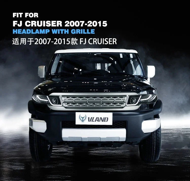 Заводские аксессуары Vland для FJ Crusier светодиодный налобный фонарь+ средняя решетка 2007- светодиодный налобный фонарь с движущимся поворотом+ светодиодный DRL