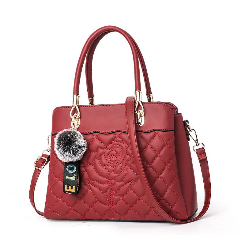 Женские сумочки с украшением в виде помпонов, вечерние сумочки, женские сумочки-мессенджеры через плечо, дизайнерские сумки с цветами, женские сумки-тоут - Цвет: Wine Red