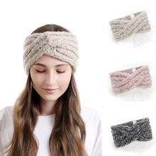 Bandeaux tricotés en fourrure Mohair pour femmes et filles, en Crochet croisé, solide, à la mode, accessoires pour cheveux 