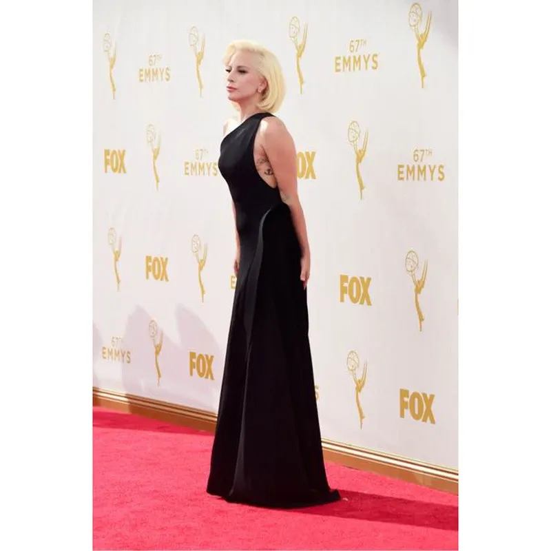 Элегантные женские платья Gaga Red Carpet 67th Emmy Awards А-силуэт сексуальные черные вечерние шифоновые платья с рюшами на одно плечо платья знаменитостей