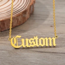 Custom Old English Name Pendant Necklace For Women Men Gold Silver Color Stainless Steel Jewelry Female Personalized Necklace