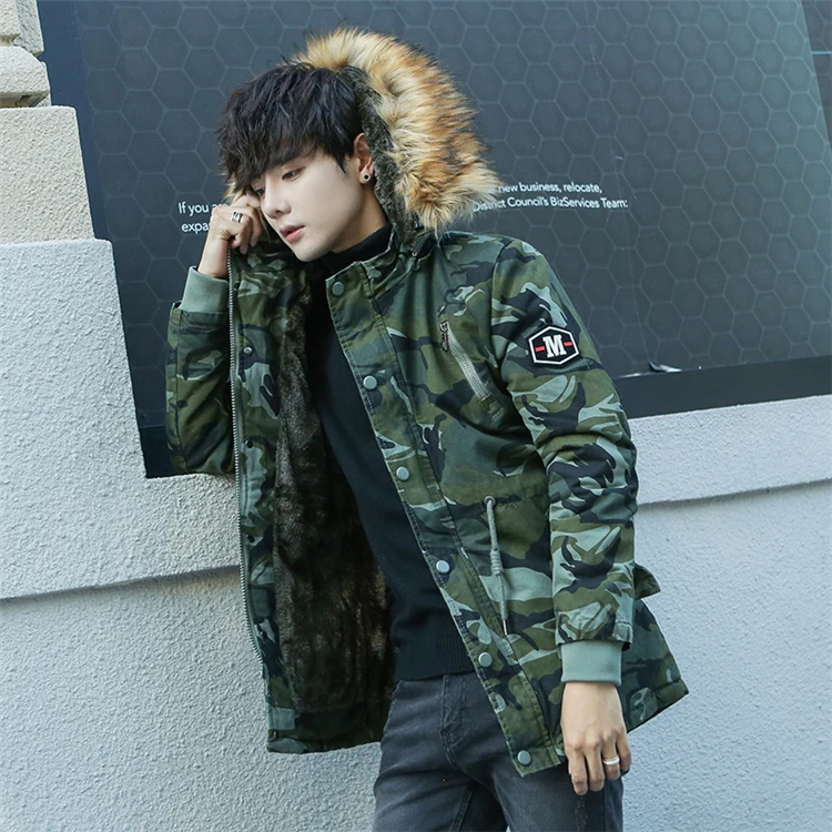 Winter Long Parka Camo Men's Hooded Jacket Thick Camouflage Coat Cotton Padded Warm Fur Collar Hat High Quality Windproof