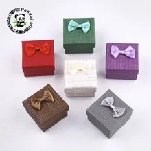 Pandahall 24 шт картонные кольца коробки для коробочка для ювелирных украшений бисер с бантом Разноцветные квадратные 5x5x4 см