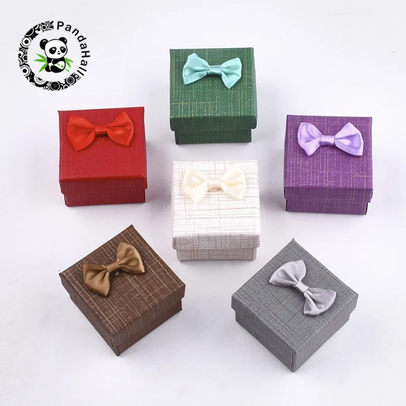 

pandahall 24 pcs Cardboard Ring Boxes for Jewelry Packing Box Beading Supplies with Bowknot Mixed Color Square 5x5x4cm