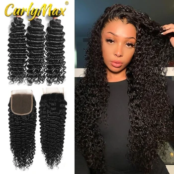 

Deep Wave Brazilian Hair Weave Bundles Human Hair Extension 3 4 Bundles With Frontal Closure Remy Hair Bundles