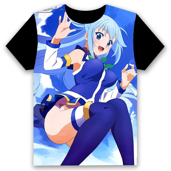 Модная мужская футболка аниме KonoSuba Megumin Aqua Darkness Satou Kazuma, косплей, короткий рукав, унисекс, повседневная черная футболка, топы - Цвет: 2