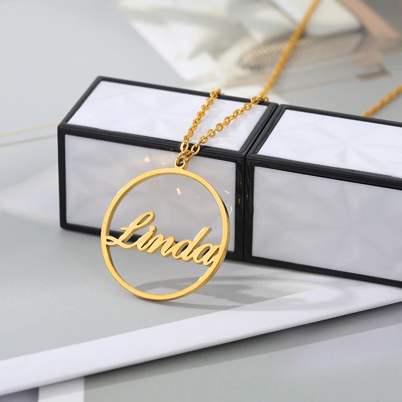 

Custom Jewelry Eternity Circle Round Name Charm Necklace For Women Personalized Nameplate Choker Pendant Necklace Female Jewelry