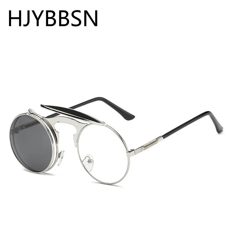 

HJYBBSN Vintage Steampunk Flip Men Sunglasses Women Retro Small Round Sun Glasses Metal Frame Trendy Shades for Women Oculos