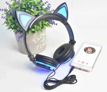 

LED Light Cat Ear Headphones Wired Headset with USB Chargeable Foldable Earphones for Ipad Tablet Computer Mobile Phone
