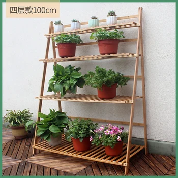 

Flower pot rack bamboo solid wood multi-layer space indoor balcony living room green loll floor flower shelf