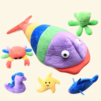 

6PCS/Set Rattle Sea Animal Plush Toy Set Starfish Shark Crab Octopus Hippocampus Fish Toy Set for Boys Girls