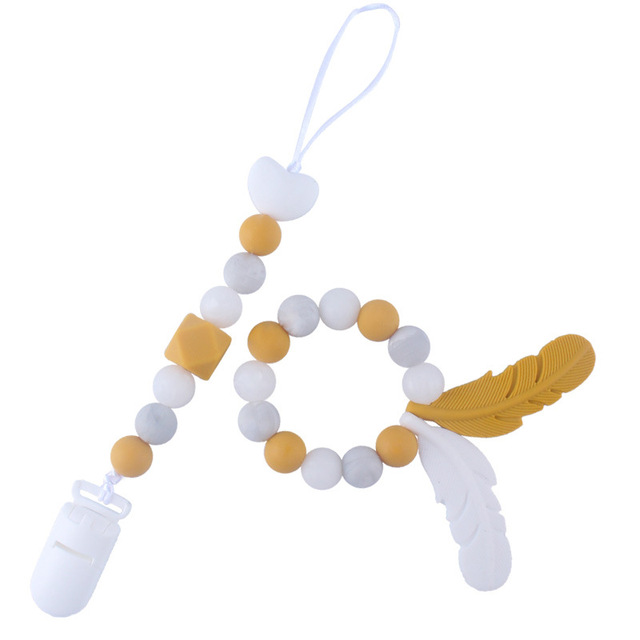 products silicone pacifier chain teether Feather cartoon silicone toy teether teether set