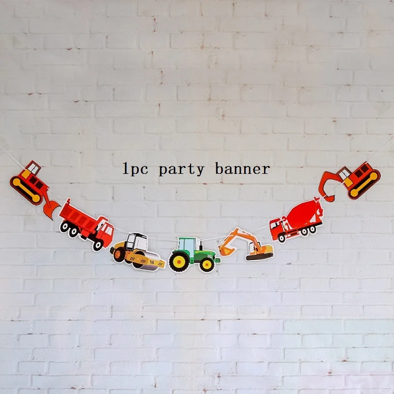 6pcs Construction Theme Birthday Party Disposable Party Tableware for boys Birthday Decoration Cartoon Car Party Balloons Plates - Цвет: cartoon car banner 4