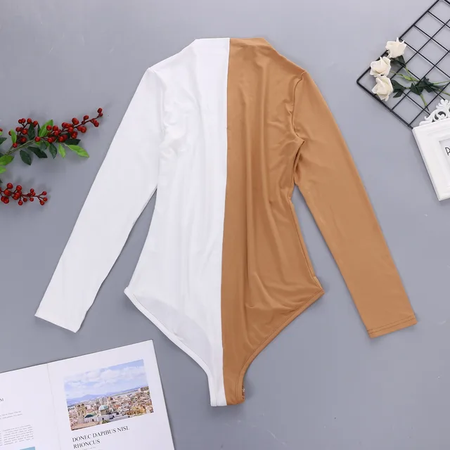 Long Sleeve Bodysuit O Neck Casual Spring Winter Spliced Body Top Sexy Women Bodysuits Streetwear Casual Body Top Jumpsuit#G30 5