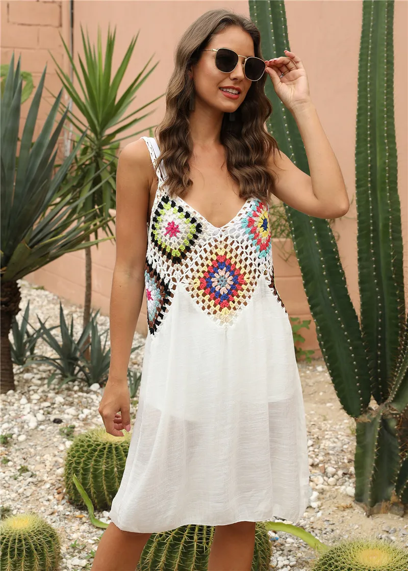 5 Color Crochet Beach Cover-ups White Long Cover Up Knitted Beachwear Swimsuit Ups for Women White Black Summer Tunic Dresses 5 Color Crochet Beach Cover-ups White Long Cover Up Knitted Beachwear Swimsuit Ups for Women White Black Summer Tunic Dresses
