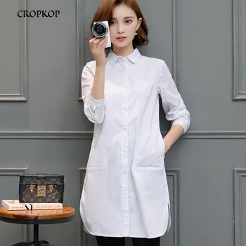 

Korean White Long Sleeve Shirt Dress Women Elegant Office Spring Basic Large Size Dress Simple Pencil Cozy Loose Chic Vestidos