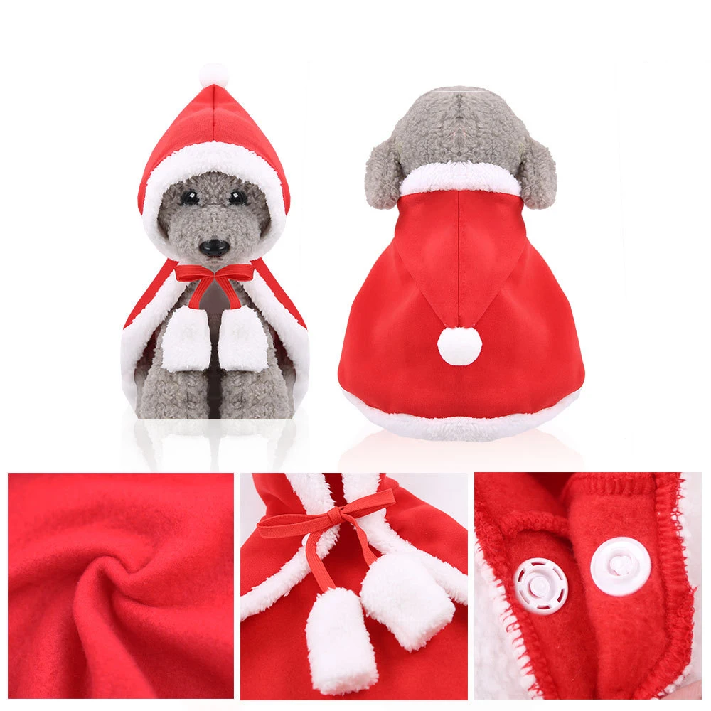 Рождественский костюм для домашних животных на год, пончо, накидка для щенка, котенка, маленьких собак, Санта-Клауса, плащ, нарядная одежда
