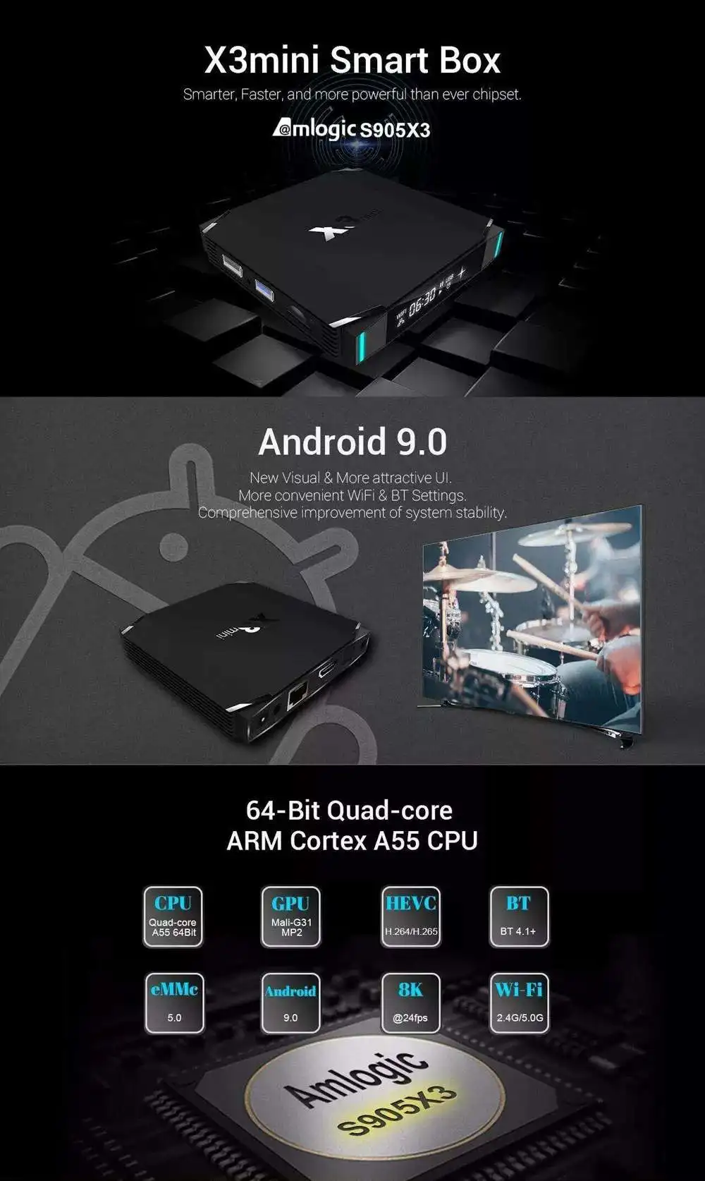 ТВ-приставка Eachlink X3mini Amlogic S905X3 4 Гб DDR4 ram 32 Гб rom 5G wifi bluetooth 4,1 Android 9,0 4K 8K телеприставка