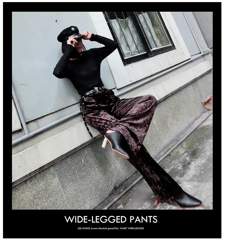 SuperAen Autumn and Winter Europe Long Pants Women Wild Casual Velvet High Waist Wide Leg Pants Female