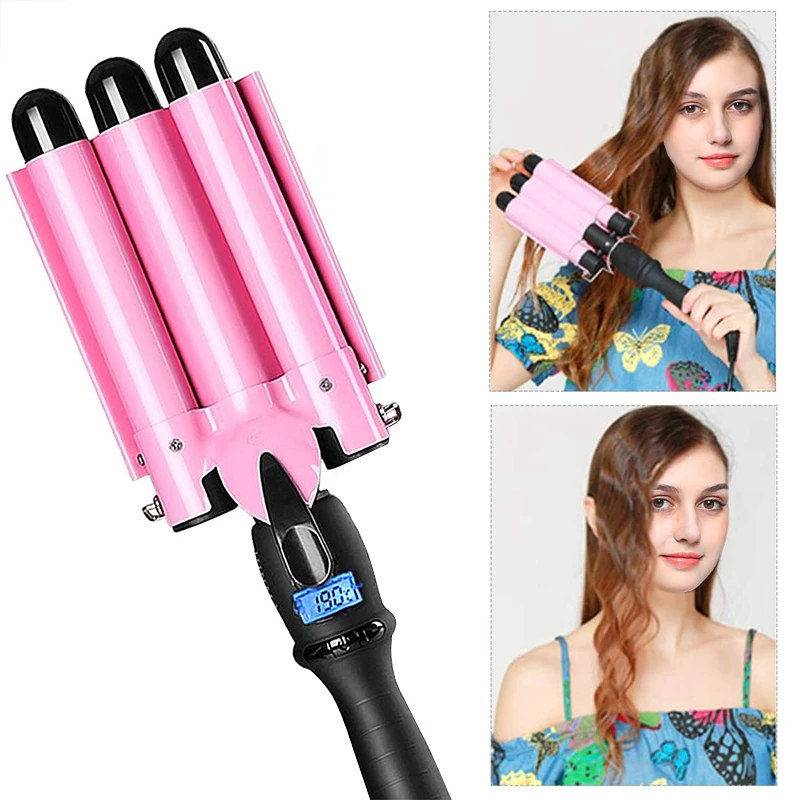 3 Barrel Curling Iron Hair Waver Iron LCD Display Fast Heating Ceramic Hair Wave Curler for Women Hair Curling Wand (Pink)|Curling Irons| - AliExpress
