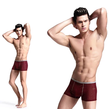 

Men Sexy Ice Mesh Hole Panties Underwear Soft Mid Waist Seoul Convex Separation Boxer