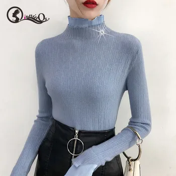 

2019 New Women Sweater Turtleneck Sweater Pullovers Black Knitwear Slim Tops Winter Casual Sweater Jumper Top