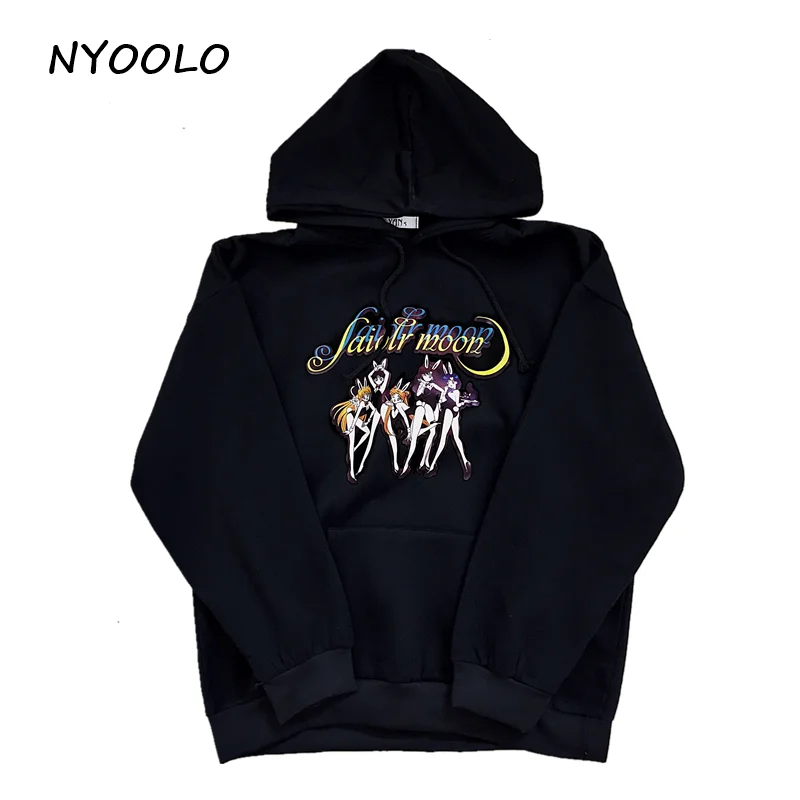 NYOOLO Harajuku мультфильм Сейлор Мун с буквенным принтом свободные теплые толстовки зимние уличные пуловеры с капюшоном флисовая Толстовка для женщин и мужчин