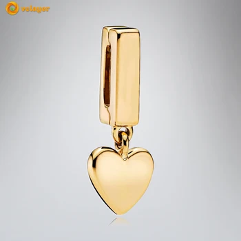 

Volayer 925 Sterling Silver Bead Golden Heart Dangle Clip Charm fit Original Pandora Reflexion Bracelets for Women Jewelry gift
