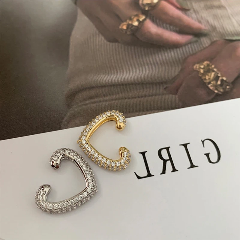 SRCOI 1 PCS Full Rhinestone Heart Bone Clips No Pierced Earrings Female Crystal Love Ear Cuff Party Jewelry Unusual Gifts ear clip earrings clip earrings ear clip star hoop earrings
