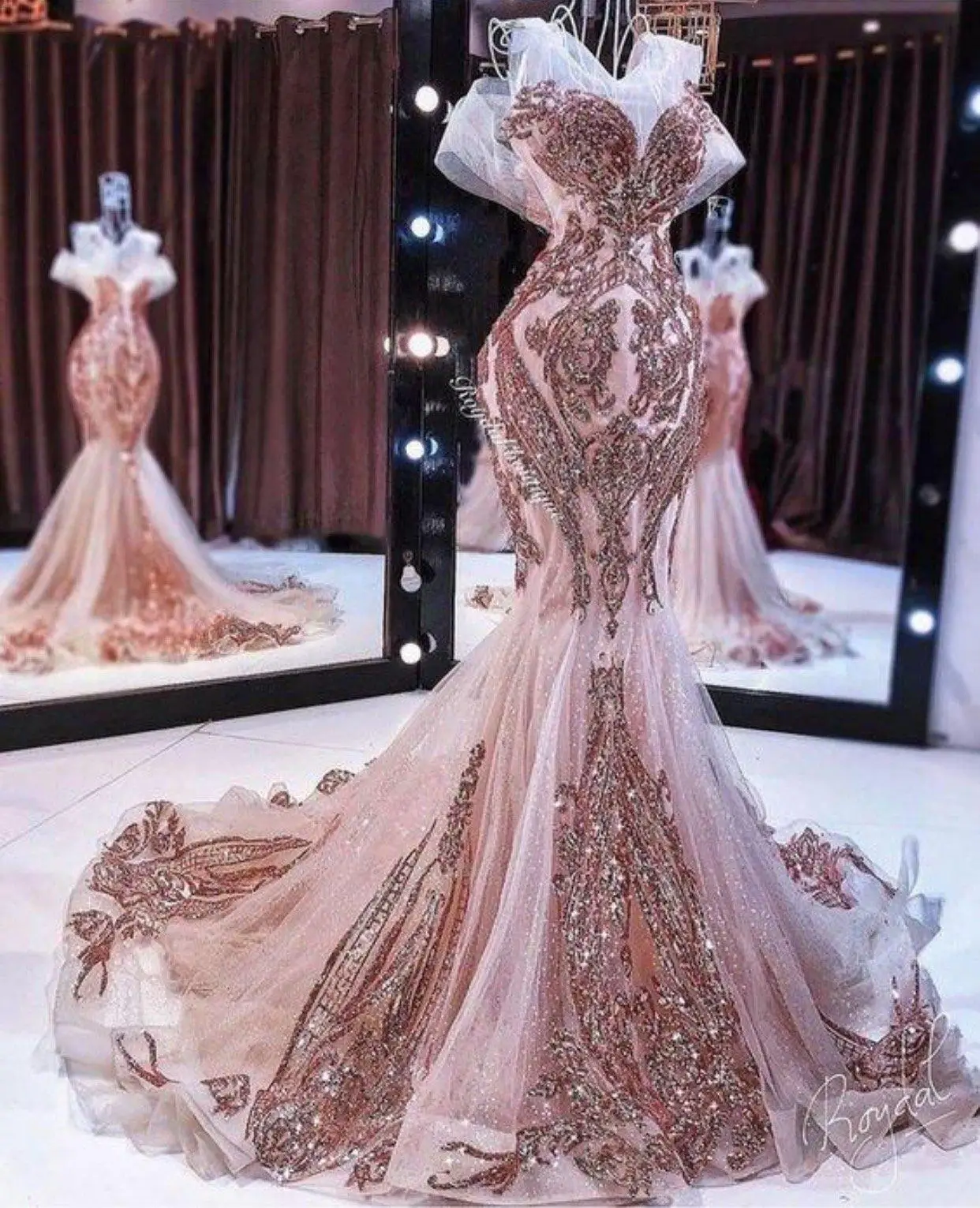 Beaded Fishtail Prom Gown Robe 
