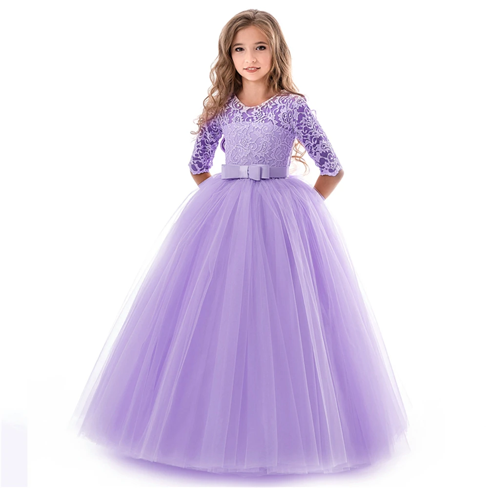 Детский костюм для маленькой невесты на свадьбу; платье с вуалью для малышей; белое сатиновое платье для причастия; платье для крещения с фатиновой юбкой - Цвет: Purple