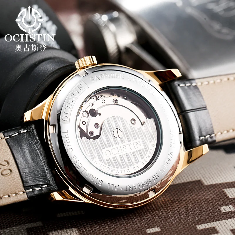 Модные автоматические механические часы из розового золота ochстin, мужские автоматические календарные часы, роскошные деловые мужские наручные часы от ведущего бренда
