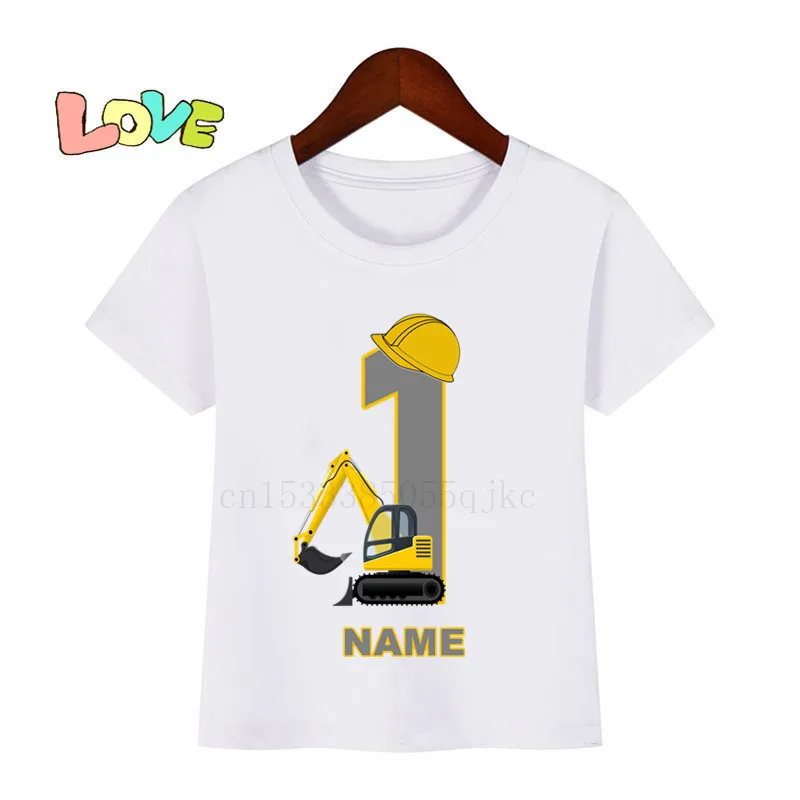 Baby Kids Cartoon Excavator Birthday Number Name Print T Shirt Children Birthday T-shirts Boy&Girl Funny Gift Tshirt Present