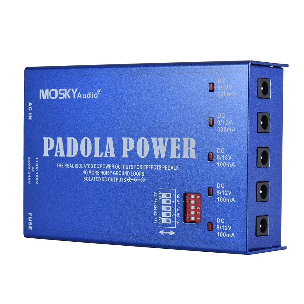 MOSKY PADOLA power 5 изолированных выходов Электропитание для гитарного эффекта для DC 9 в 12 В 18 в эффекты с защитой от короткого замыкания
