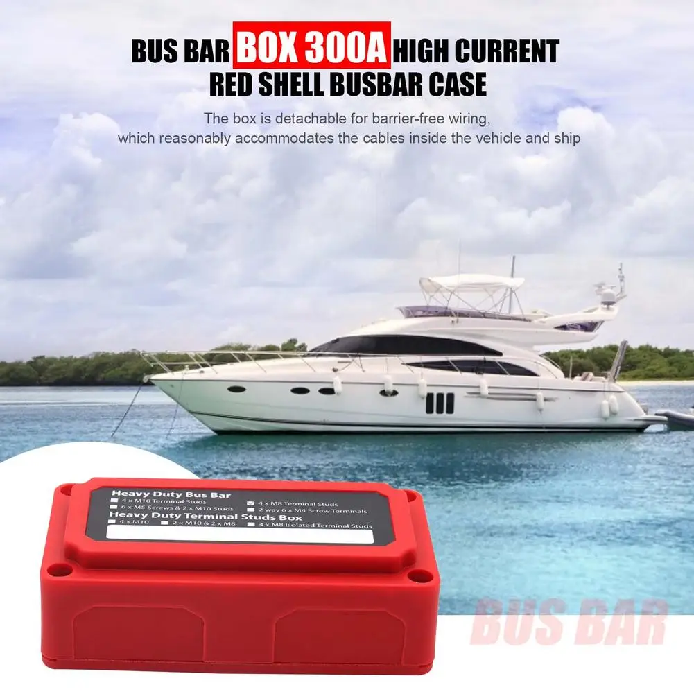 Bus Bar Box Detachable 300A High Current Red Shell Busbar Case Red Bus Bar Box 300A M8 Stud Ships and Yachts Bus Bar Box with 4 Screw 13.7x6.85x4.45cm for Automobiles 