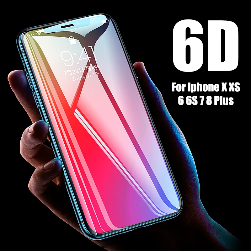 6D Защитная стеклянная пленка для IPhone XS 7 6 Max экрана полное покрытие изогнутое