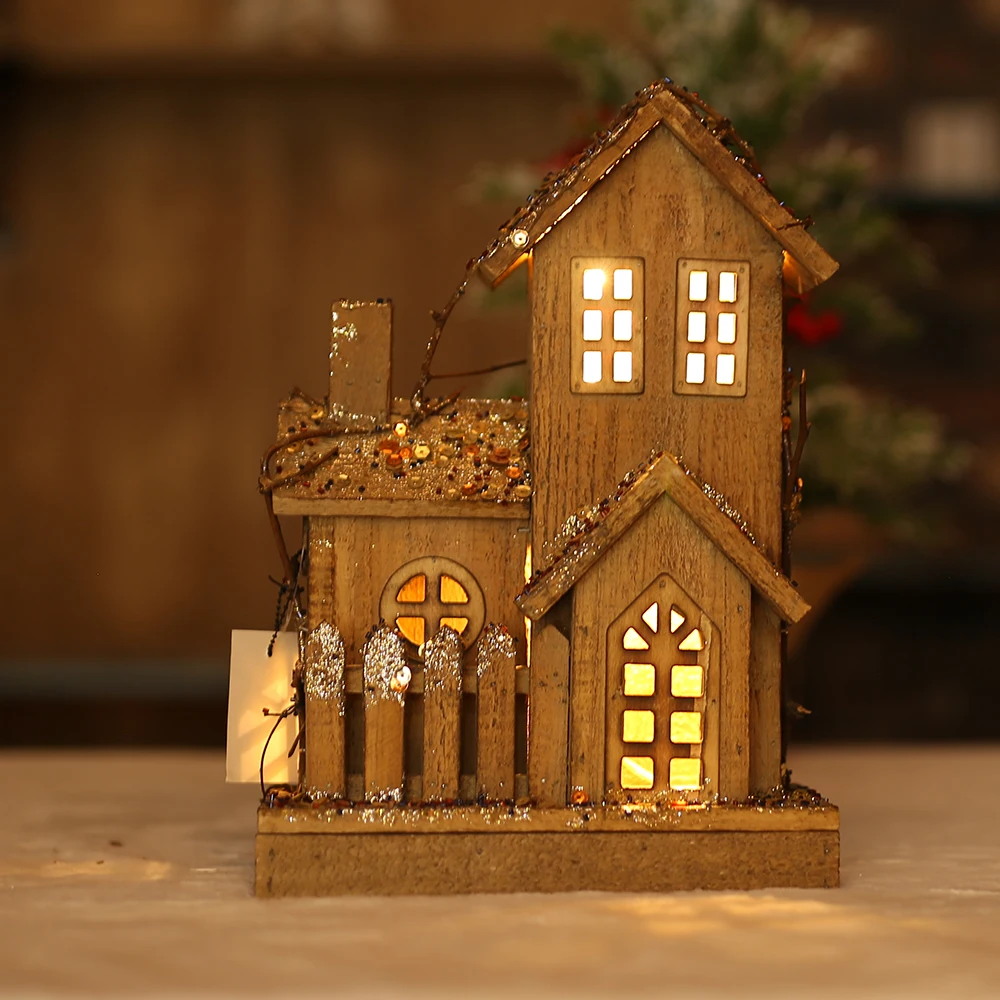 

Christmas LED Light Wooden House Luminous Cabin Christmas Decorations Home Decor Night Lamp Pendant Prop Led Navidad Ornaments