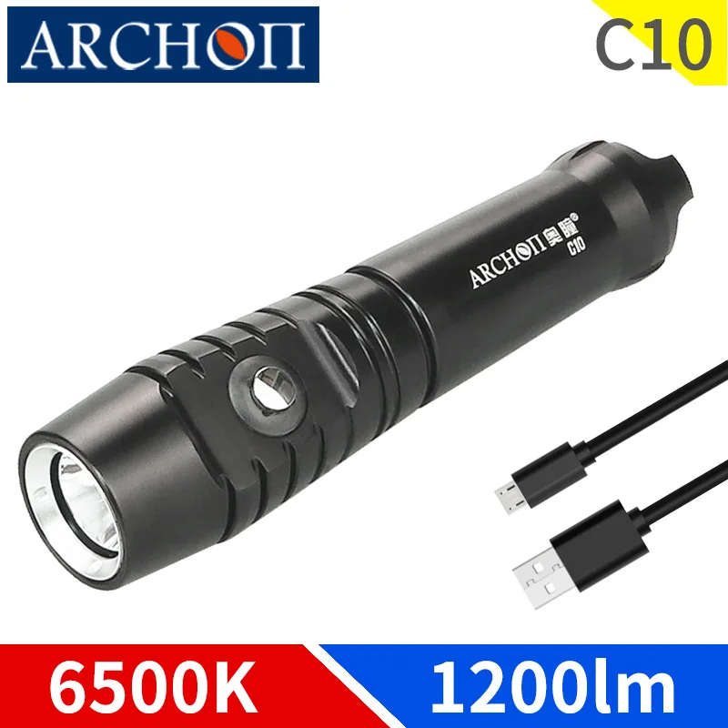 C10 6500K diving flashlight 1200lumen diving lighting torch USB charging diving light Underwater 100m diving lighting strobe SOS