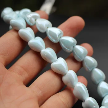 

20Pieces 11.6mm*12mm*8.6mm Simply Heart Shape Beads Ceramic Beads Light blue color for jewelry making