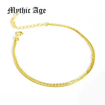 

MYTHIC AGE 16+3cm 925 Sterling Silver Bracelets For Women Dual Layer Gold Plated Link Snake Chain Bracelet Jewelry Minimalist