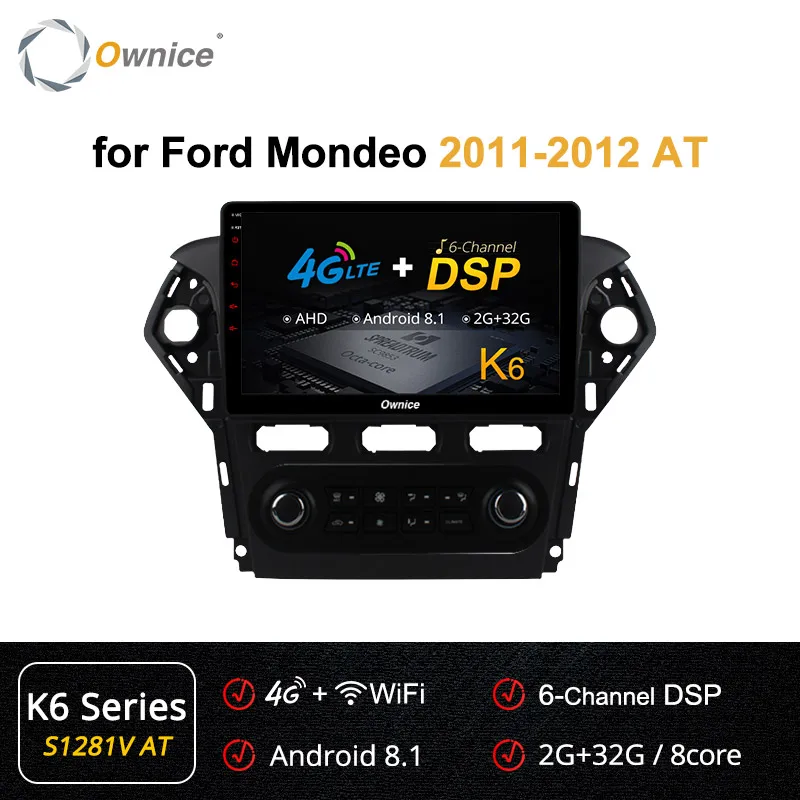 Ownice 10," Android 9,0 Восьмиядерный автомобильный радиоприемник K3 K5 K6 для Ford Mondeo 2011 2012 gps аудио dvd-плеер 64G rom DSP 4G LTE DVR - Цвет: S1281-2 K6 Series