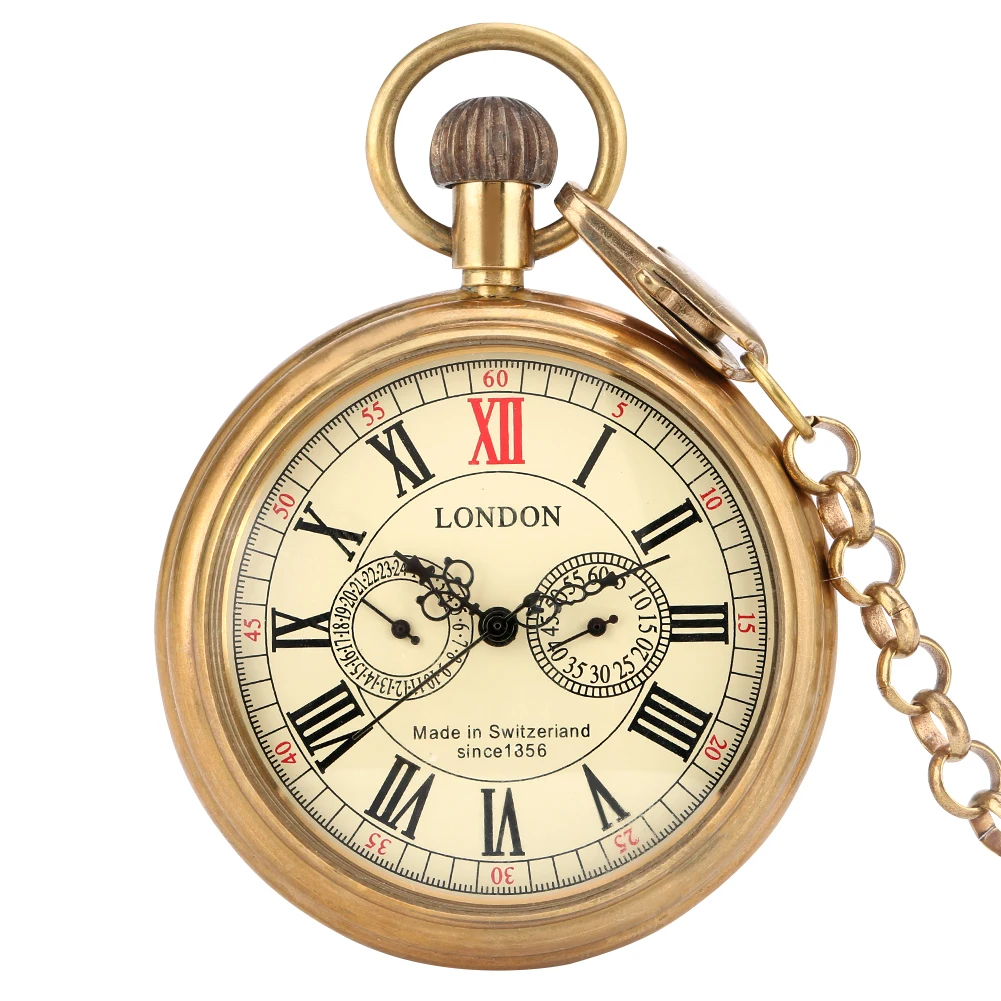 Orologio da tasca Vintage in ottone senza coperchio meccanico grande  orologio romano digitale comodo ciondolo a catena spessa regalo portatile  Unisex|Pocket \u0026 Fob Watches| - AliExpress