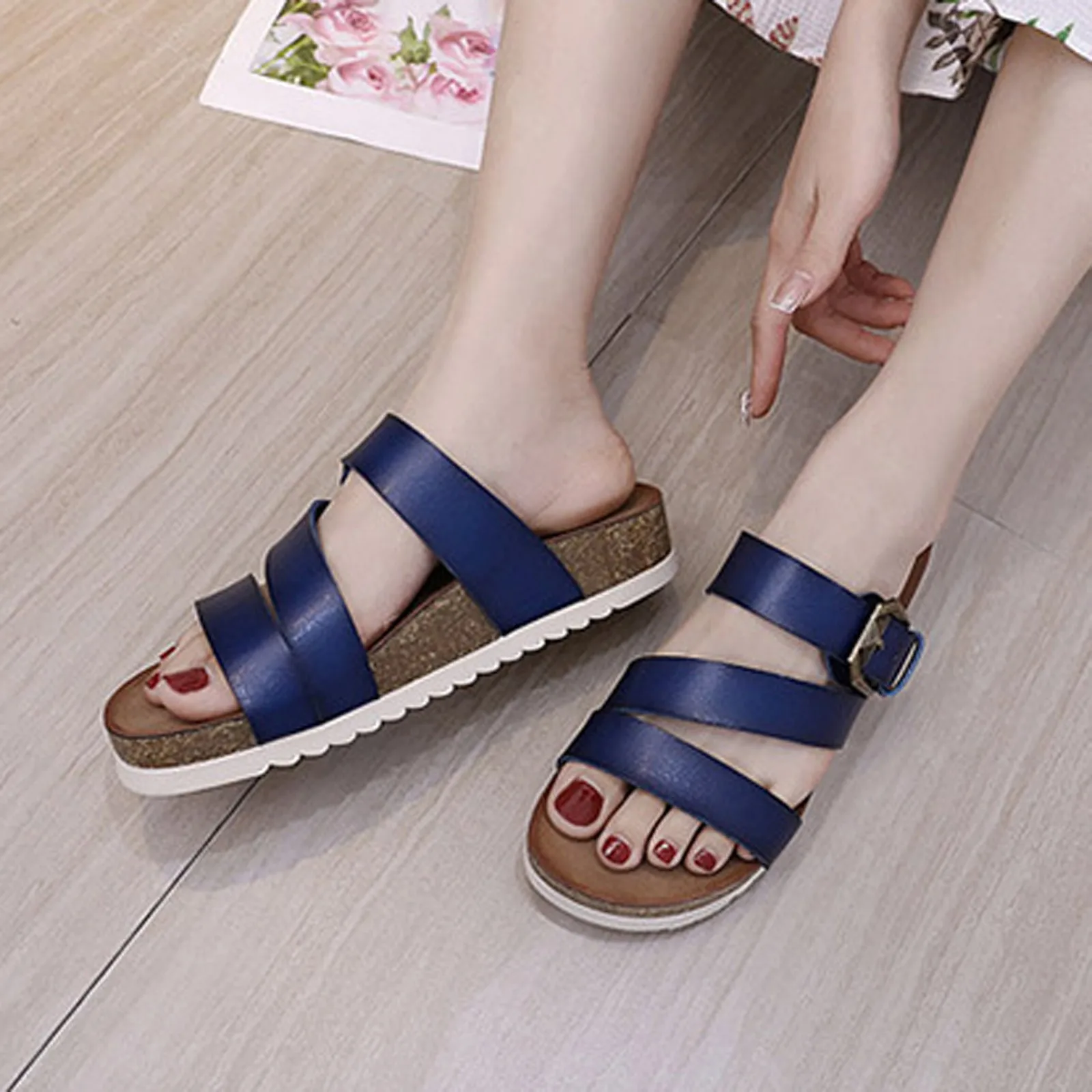 

Ladies Sandals Thick-soled Ladies Lace-up Comfortable Non-slip Microfiber Sandals Sandalias De Las Mujeres