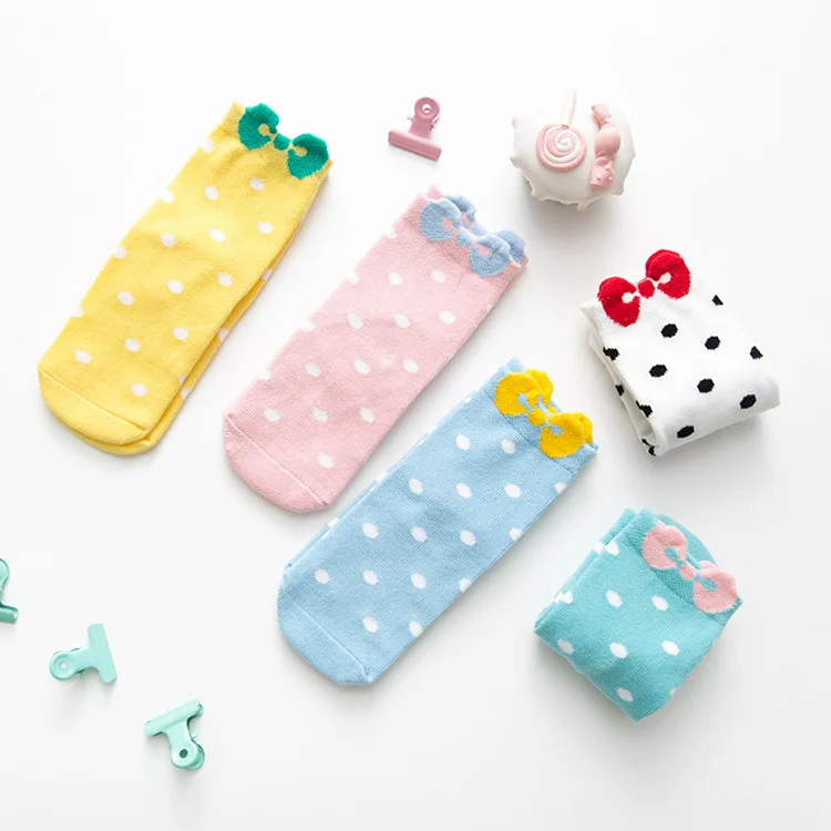 

2018 Autumn New Style Stereo Bow Dotted Cotton Short Socks Relent Cartoon Men And Women Children's Socks Manufacturers Wholesale