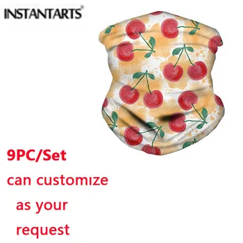 

INSTANTARTS 9pcs/Set Cherry Pattern Sport Hiking Scarf Fresh Fruit Print Anti Dust Face Mask Bandana Headband Shemagh Scarf